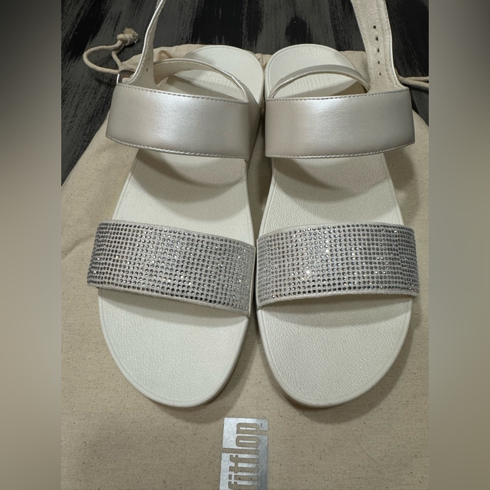 FitFlop Lulu Crystal Embellished Back-Strap Sandals in Crème Size 10 - Picture 7 of 11